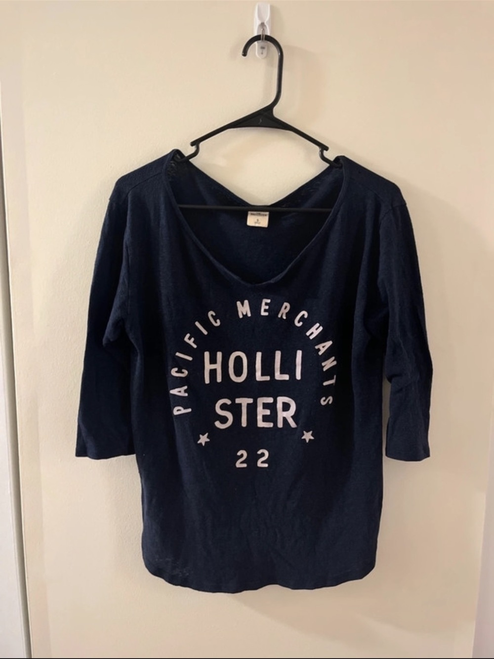 Hollister Navy Graphic Scoop Neck Long Sleeve Tee